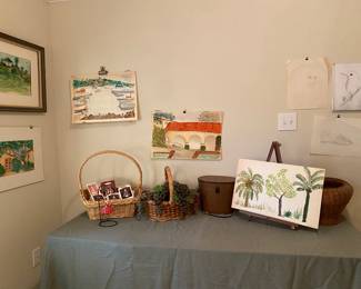 Original artwork by Christine!! Basket filled with Barbie Hallmark Christmas ornaments