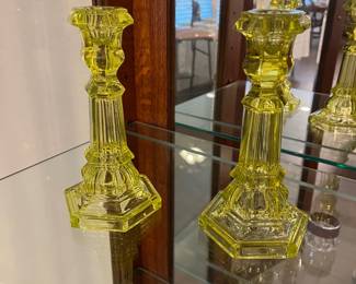 Vaseline glass or Uranium candlesticks