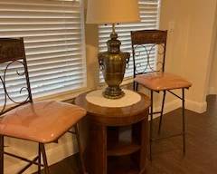Two high bar stools and this great heavy brass lamp