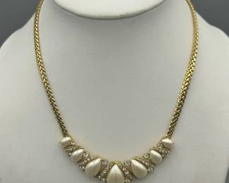 Trifari Gold Colored Chain Rhinestone Necklace
