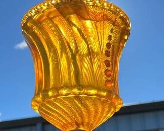Hobnail Amber Glass Floor Lamp With Decorative Shade
