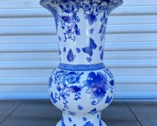 Blue Floral & Butterfly Porcelain Chinese Vase

