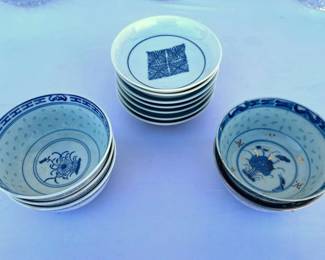 Small Blue & White Pottery Bowls

