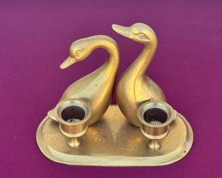 ROC Brass Geese Candle Holders Pair
