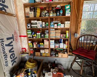 Large collection of nails, screws, cleaners and lubricants