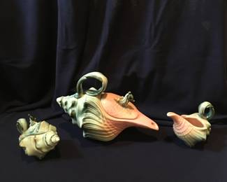 Hull Pottery EbbTide Teapot, Sugar and Creamer. Beautiful Beach sea colors.