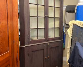 Walnut Corner Cupboard Pegged and Chamfered Doors, unit is two pieces. This was made in Reading PA