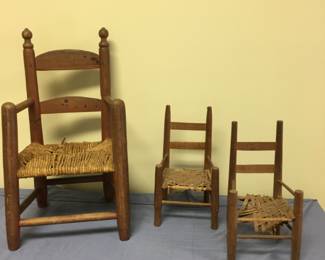 Collection of primitive child chairs