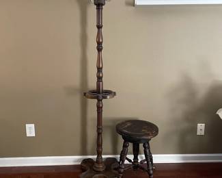 Antique Piano Stool And Hall Tree Coat Rack