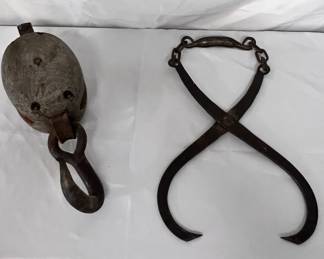 Vintage Block And Tackle And Ice Tongs