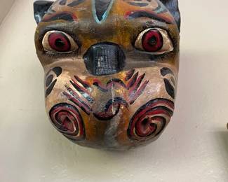Antique carved wood Leopard Mask