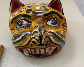 Antique carved wood Tiger Mask