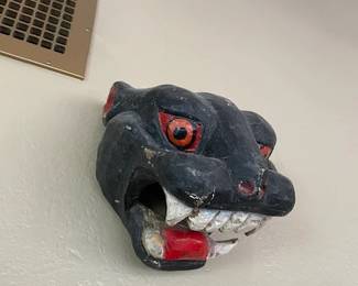 Antique carved wood Puma Mask