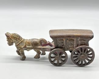 Antique Cast Iron 1 Horse Drawn Mail Wagon