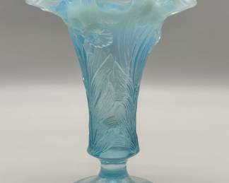 Fenton Art Glass Light Blue Trumpet Vase, Marked