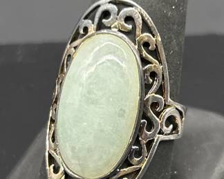 925 Silver & Nephrite Jade Ring, Size 9.75