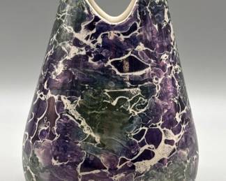 Purple Green & White Splatter Fish Mouth Vase