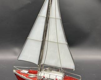 Stained Glass Red & White Sailboat Model