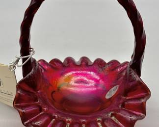 Vintage Fenton Art Glass Amberina Basket, Marked