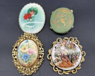 (4) Vintage Brooches, some enameled