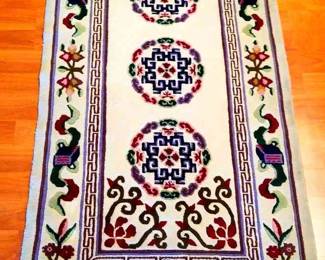 Asian Wool Cream, Blue Wine Rug