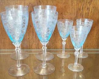 Blue Fostoria Versailles Stemware