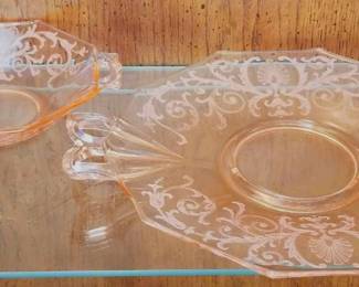 June Rose Versailles Fostoria Octagonal Serving Pieces