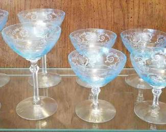 Blue Fostoria Versailles Champagne Glasses
