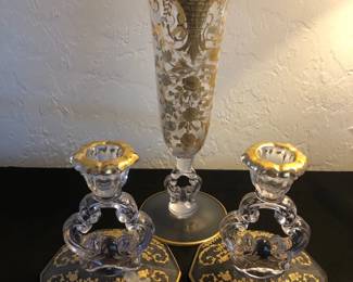 Gold Filigree Etched Candlestick Holder Vase