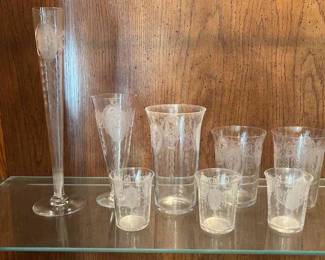 Vintage Clear, Roman God Etched Glassware