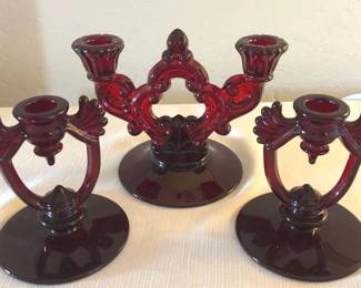 Vintage Ruby Red Candle Holders Pos. Fostoria