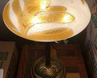 Vintage Mushroom Shape Glass Brass Lamp