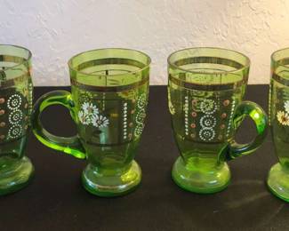 Vintage Spring Green Hand Painted Glasses