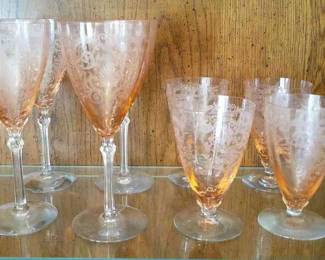 June Rose Versailles Fostoria Wine Glasses Parfait Stems