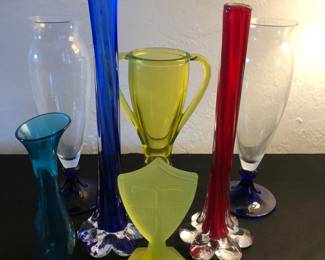 6 Vintage Vases Snowflake  Others Tiffin Glass Marker