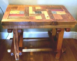 Handmade Multi Color Wood Granite Accent Table