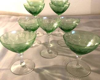 Green Fostoria Versailles SherbertChampaign Glasses 