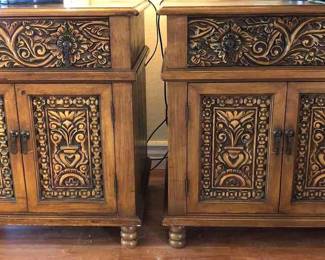 Set Of 2 Vintage Ornate Carved Wood End Tables