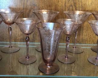 Lavender Fostoria Floral Pattern Glass Set