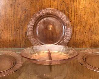 Lavender Fostoria Floral Pattern Dessert Plates, Bowl