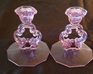 Lavender Fostoria Candleholders