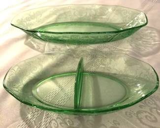 Green Fostoria Versailles Serving Platters