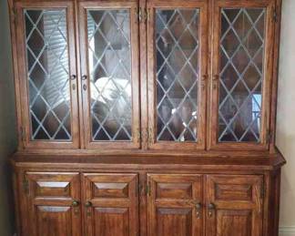 Walnut Tone Hutch With Leaded GlassLighted