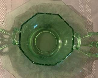 Green Fostoria Versailles Lemon Plate W Bow Handle Candy Dish