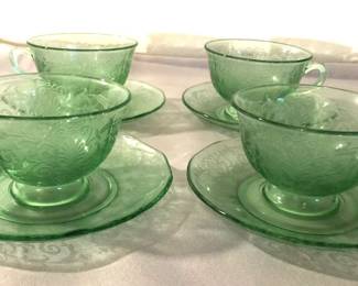 Green Fostoria Versailles Cup Saucer Sets
