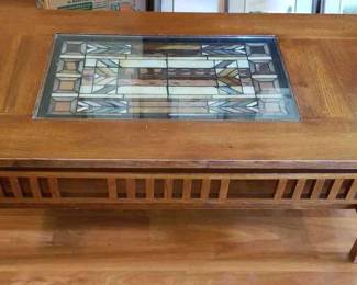 Mission Style Coffee Table With Stained Glass Center