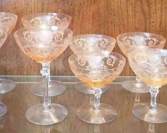 June Rose Versailles Fostoria Champagne Glasses