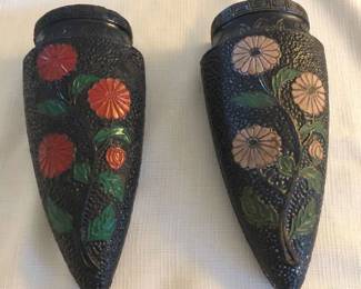 Vintage Black W Floral Japanese Wall Pockets
