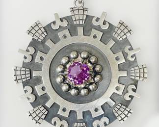 Mexico Aztec Sterling Amethyst Pendant