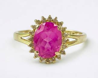 14K Pink Sapphire Diamond Ring
